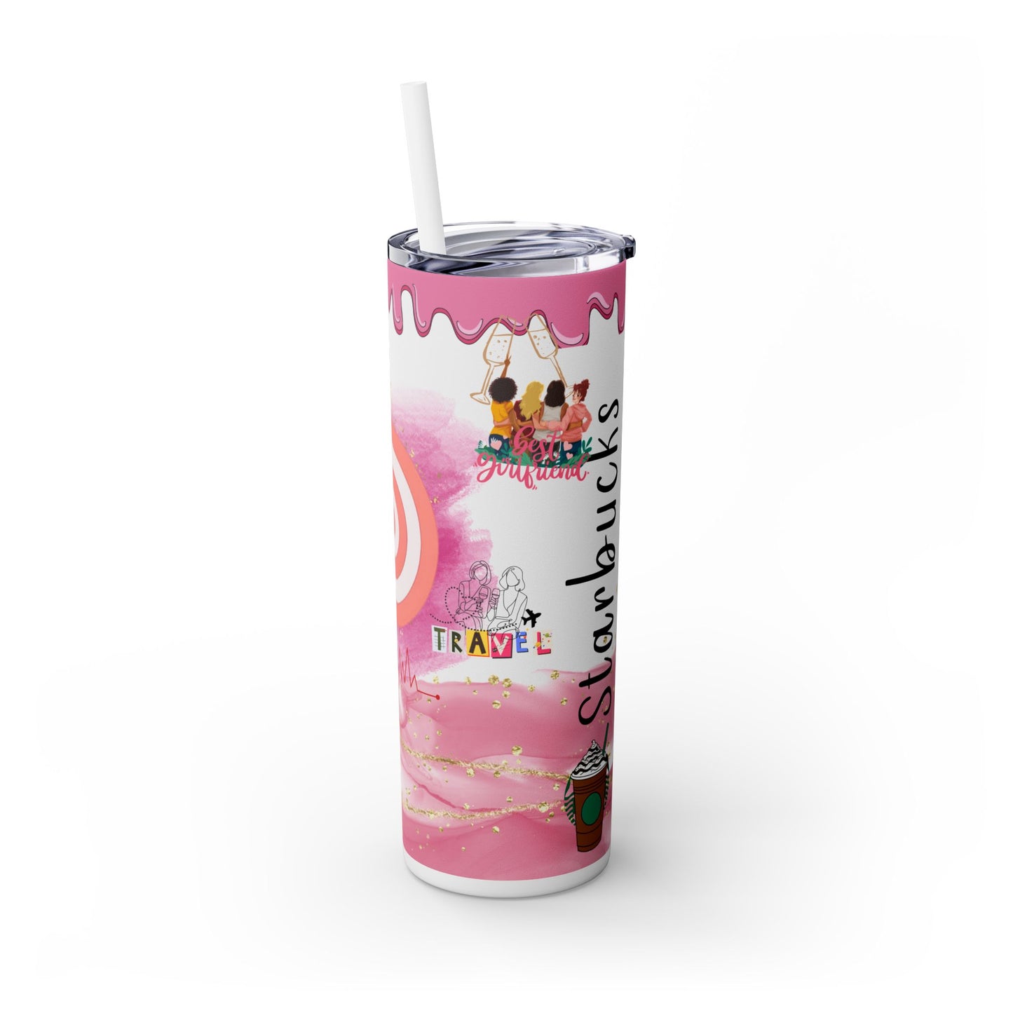 Sips n trips w/drip Skinny Tumbler with Straw, 20oz